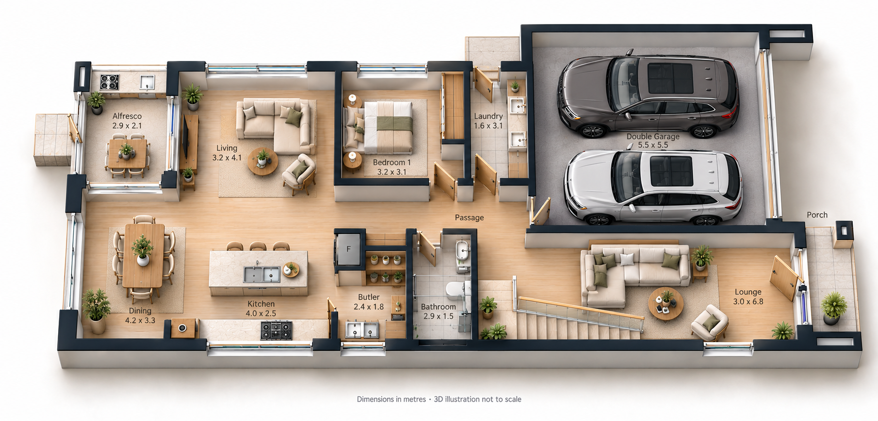 The Grevillea Ground Floor illustrative 3D render
