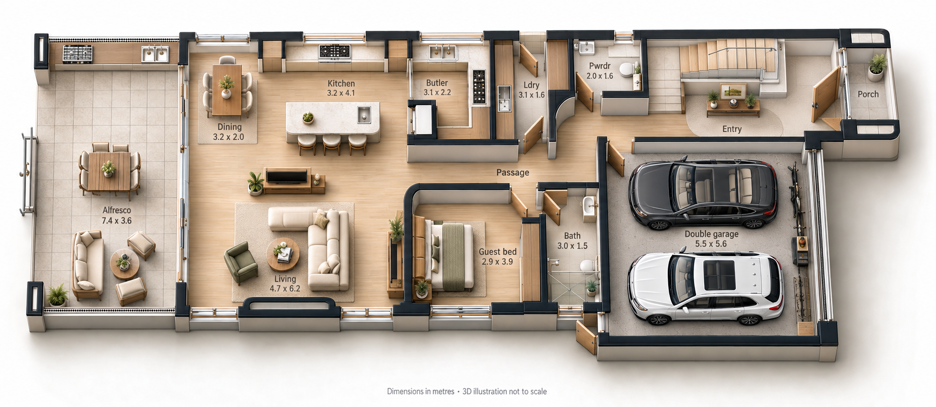 The Banksia Ground Floor illustrative 3D render