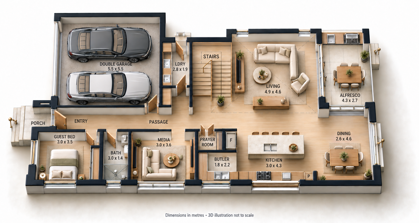 The Waratah Ground Floor illustrative 3D render