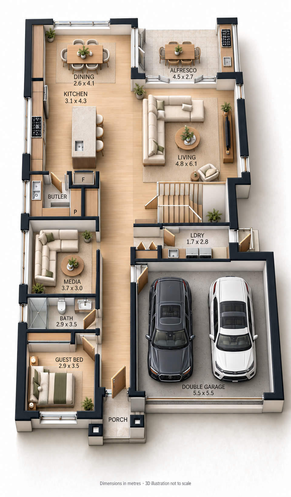 The Kangaroo Paw Ground Floor illustrative 3D render