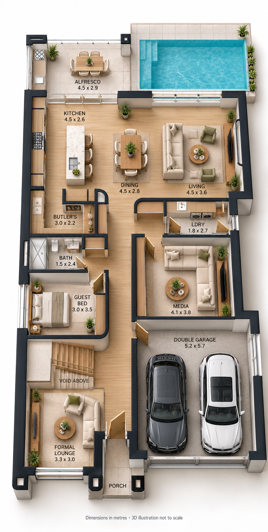 The Wattle Ground Floor illustrative 3D render